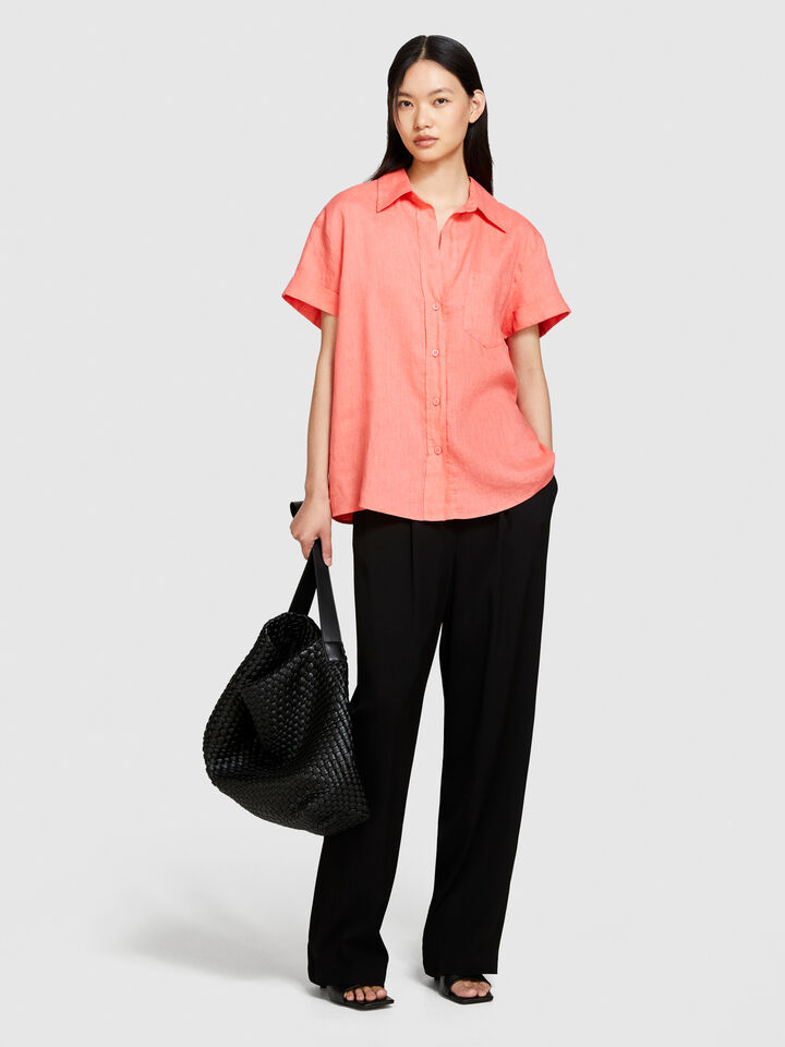 Short sleeve 100% linen shirt - women's shirts - Coral | Sisley image number 1